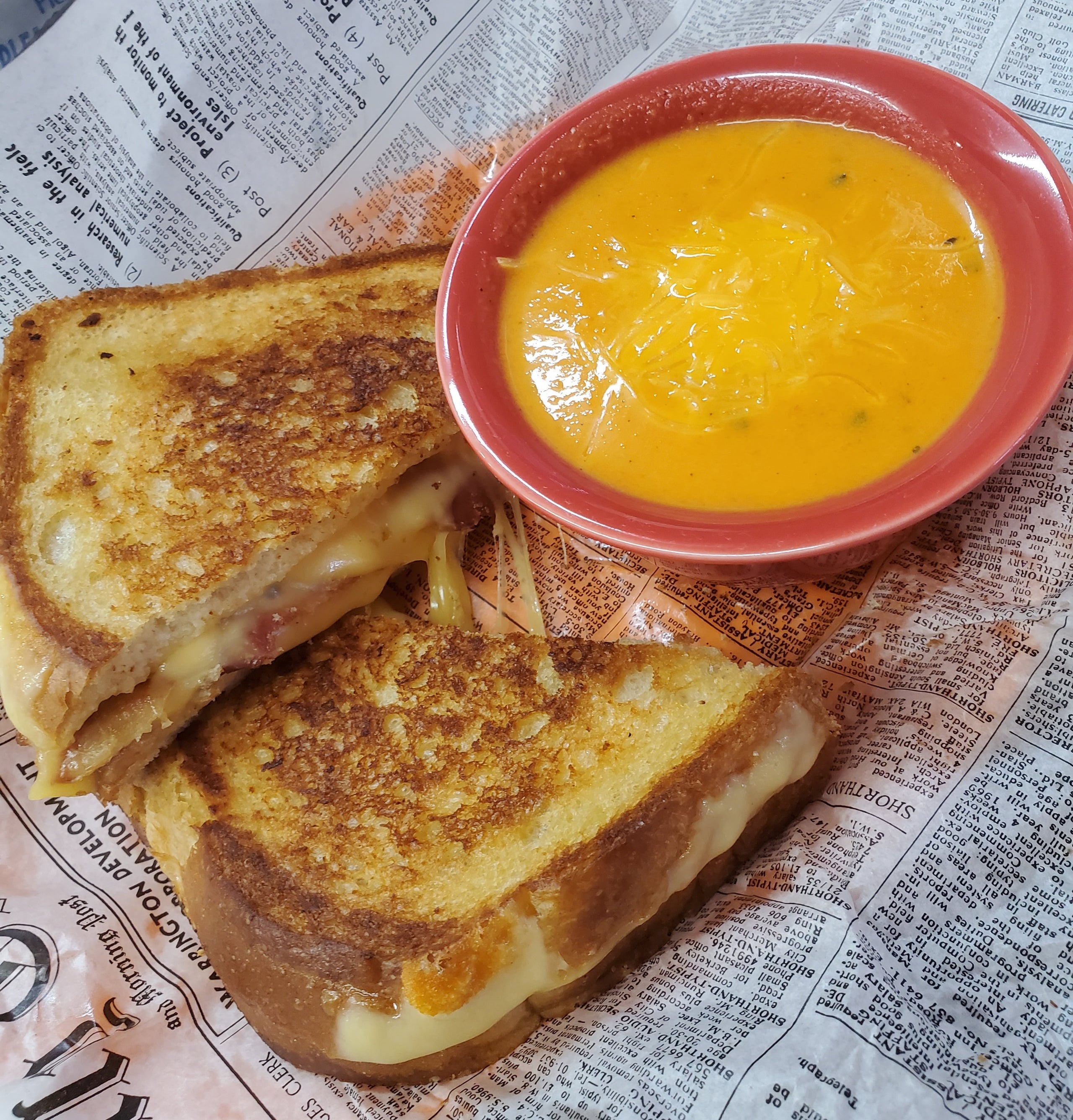 Double Cheese Grilled Cheese with Vegetable Beef Soup Sunflower Cafe